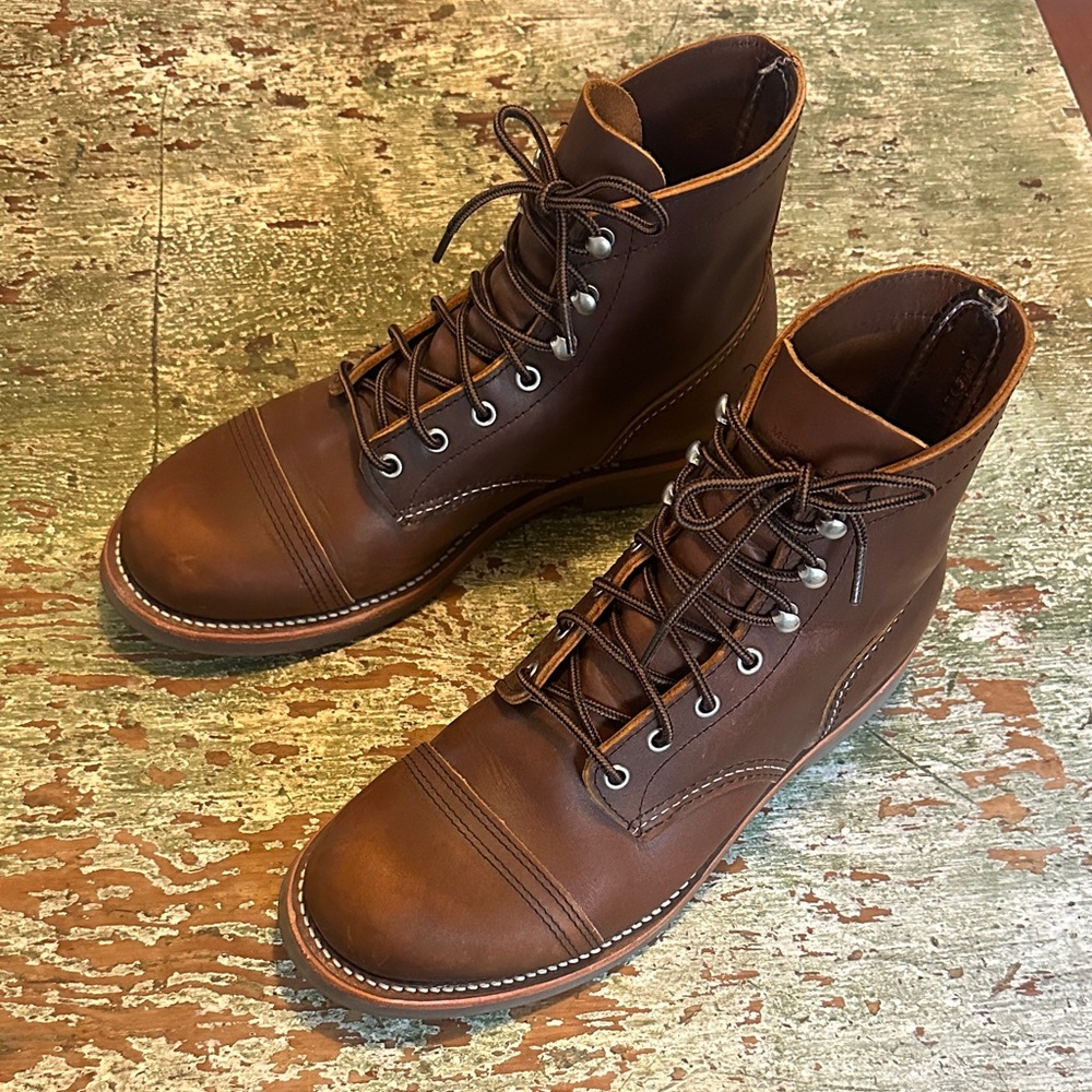 Men's Brown oiled leather rockabilly Red Wing style mens boots sz 9.5